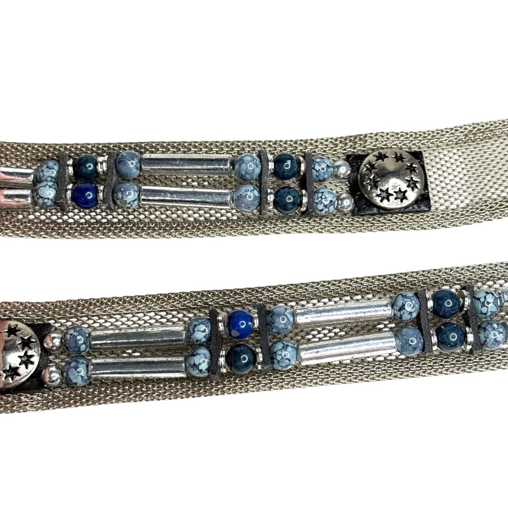 Vintage Metal Belt Beaded Adjustable Silver Rare Western Cowgirl Rodeo Turquoise - Picture 4 of 10